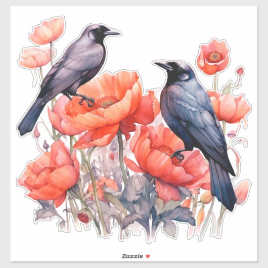 Kraaien met papaver sticker (Vel)