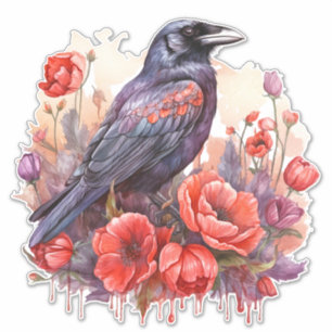 Kraaien met papaver sticker