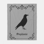 Kraaivogel silhouet en decoratieve wervelingen gri fleece deken (Voorkant)