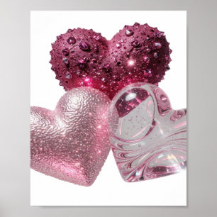 Kraakhelder Zilver DRIE HARTEN 3D Tekst Kunst Poster