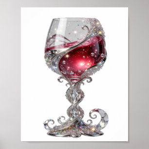 Kraakhelder zilveren rode wijn glas poster