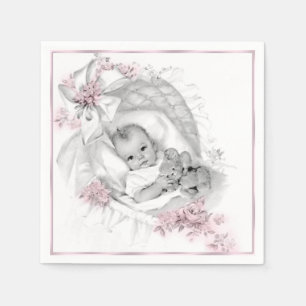 Kraamfeestje voor baby meisje in vintage wiegje servet