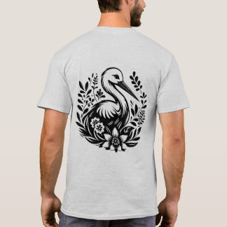 Kraan Bloem T-Shirt | Elegante Vogel Grafische Tee