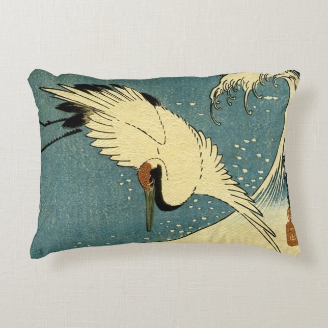  kraan en golven decoratief kussen (Voorkant)