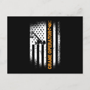 Kraanmachinist Bouwplaats Amerikaanse Vlag Feestdagenkaart