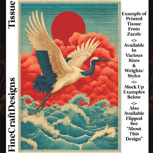Kraanvogel boven golven onder rode zon DQ9R decoup Tissuepapier