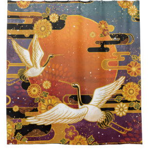 Kraanvogel Chrysanthemum Japans Patroon Douchegordijn