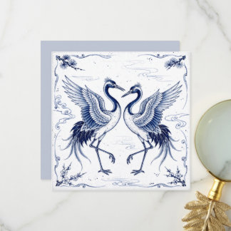 Kraanvogel Dans Japanse Imari Ware Stijl Blauw Wit Bedankkaart