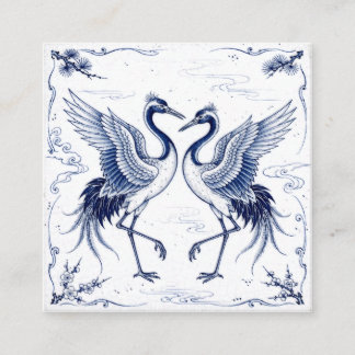 Kraanvogel Dans Japanse Imari Ware Stijl Blauw Wit Informatiekaartje
