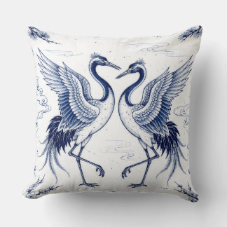 Kraanvogel Dans Japanse Imari Ware Stijl Blauw Wit Kussen