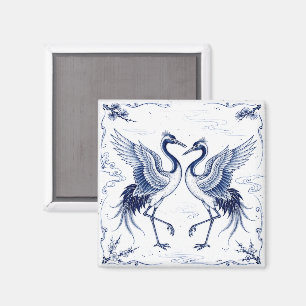 Kraanvogel Dans Japanse Imari Ware Stijl Blauw Wit Magneet