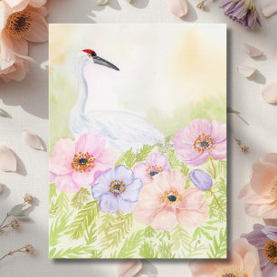 Kraanvogel met Pastelkleuren Anemonen Briefkaart
