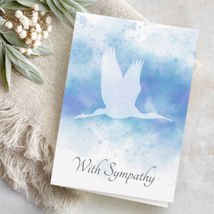Kraanvogel op blauwe aquarel rouwkaart bedankkaart