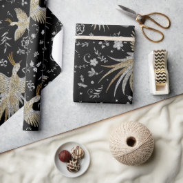 Kraanvogels en Bloemen Patroon Cadeaupapier