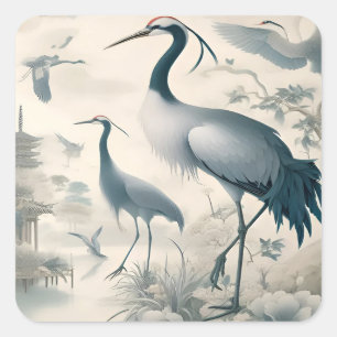 kraanvogels kraanvogelbehang vierkante sticker