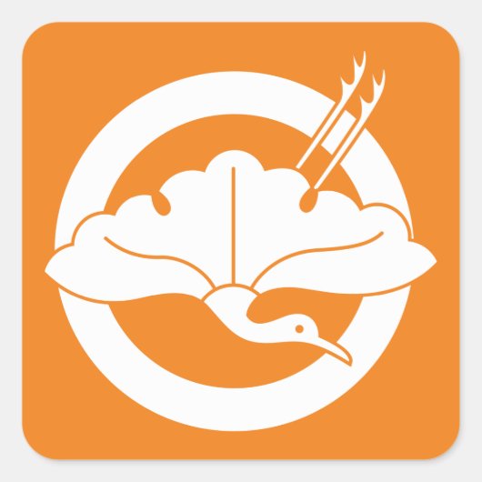 kraanvormig inkgoblad op cirkel vierkante sticker (Voorkant)