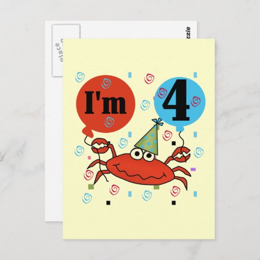 Krab 4e verjaardag Tshirts en geschenken Briefkaart (Voorkant / Achterkant)