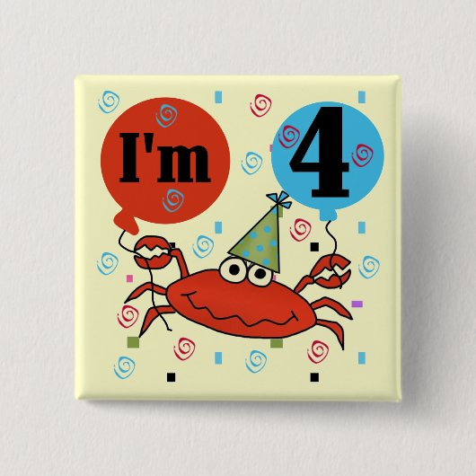 Krab 4e verjaardag Tshirts en geschenken Vierkante Button 5,1 Cm (Voorkant)