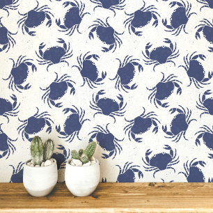 Krab Blauw en Wit Kustpatroon Behang