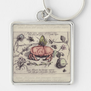 Krab Botanische Insect Bloem Illustratie Sleutelhanger