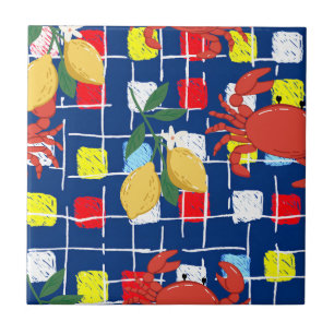 Krab- en citroenpatroon aan de kust tegeltje