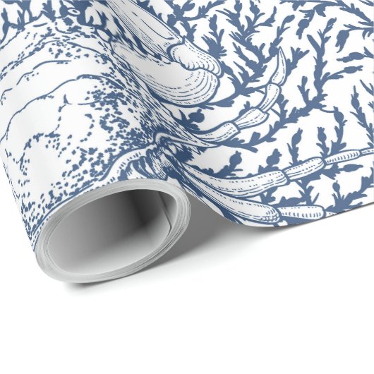 Krab en zee wiet, kustzomer in wit en nav cadeaupapier (Rol Hoek)