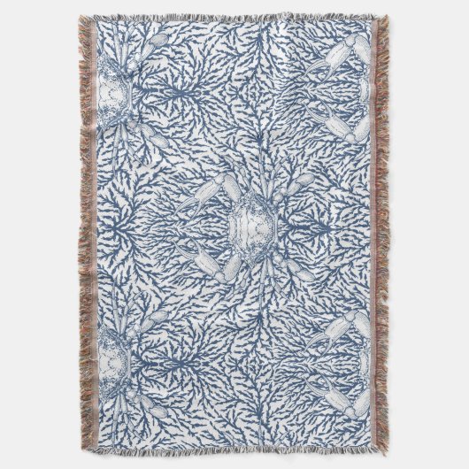 Krab en zee wiet, kustzomer in wit en nav deken (Voorkant Verticaal)