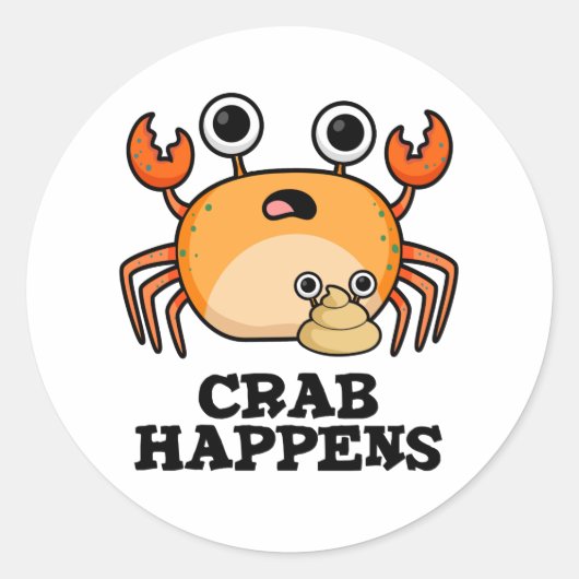 krab gebeurt grappig dier woordspeling ronde sticker (Voorkant)