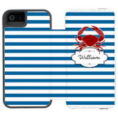 Krab Gepersonaliseerde blauwe en witte horizontale Incipio iPhone Portemonnee Hoesje (Agenda Open)