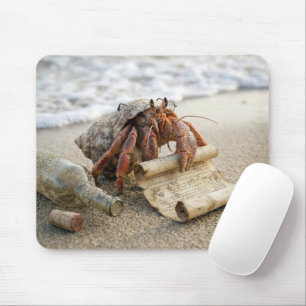 Krab leest een brief op een strand muismat