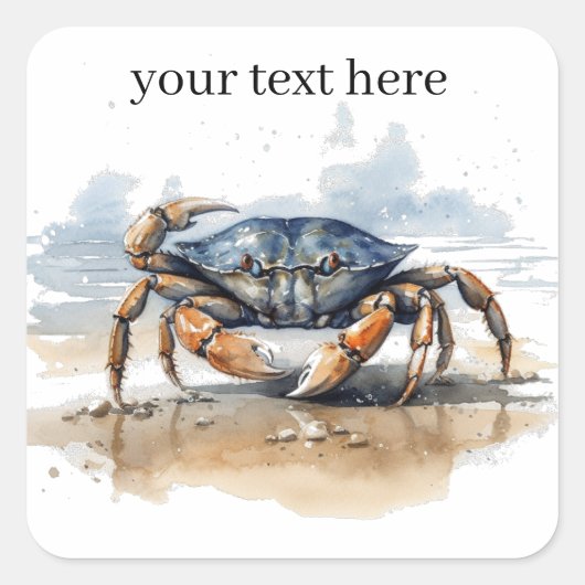 krab lopen op het strand, aanpasbaar vierkante sticker (Voorkant)
