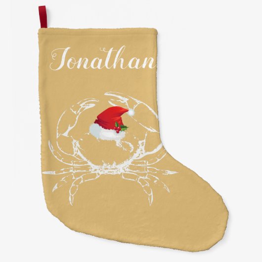 Krab met Santa Hat Stocking Grote Kerstsok (Voorkant)