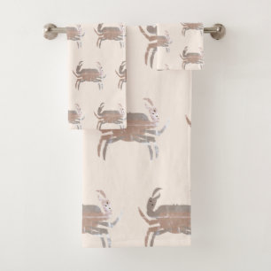 Krab Ocean Patroon Grunge Aardse Toon Bad Handdoek