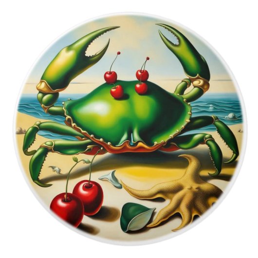 Krab op strand keramische knop (Voorkant)