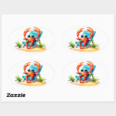 Krab op vakantie ovale sticker (Vel)
