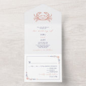 krab rood & blauw RSVP Boerderij bruiloft All In One Uitnodiging (Binnen)