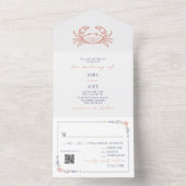 krab rood & blauw RSVP strand QR bruiloft All In One Uitnodiging (Binnen)