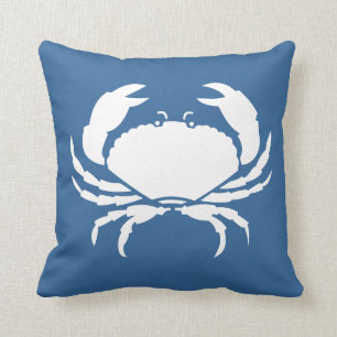 KRAB WIT op blauw kussen