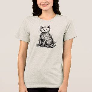 Krabbelkat Abstracte Schets Minimalistische Kat Ku Tri-Blend Shirt