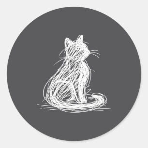 Krabbelkat Mininale Lijnkunst Japans  Ronde Sticker