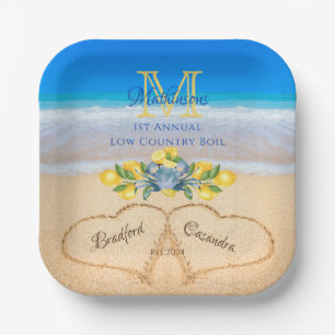 Krabben en Lemon Wedding Hearts in zand Papieren Bordje
