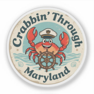 Krabben vangen in Maryland: Vintage kustkunst Sticker