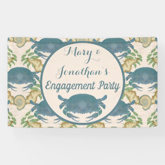 Krabbenfeest-Waterverf Blauwe Krabben, Betrokkenhe Spandoek (Horizontaal)