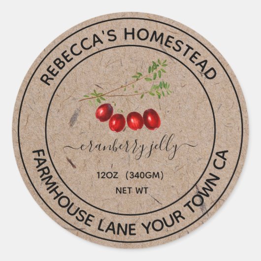 Kraberryjam Kraftpapier Potlabels Ronde Sticker (Voorkant)