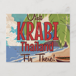 Krabi Beach Thailand vintage reisposter Briefkaart
