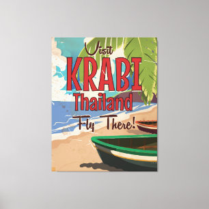 Krabi Beach Thailand vintage reisposter Canvas Afdruk