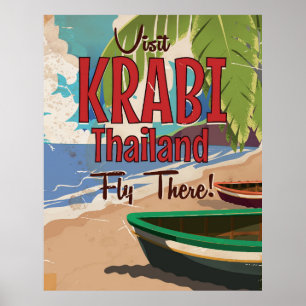 Krabi Beach Thailand vintage reisposter Poster