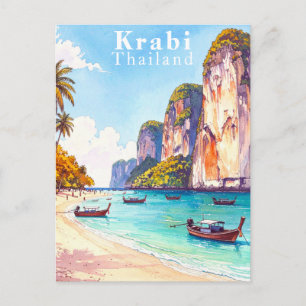 Krabi Thailand kliffen en longtail boten Briefkaart
