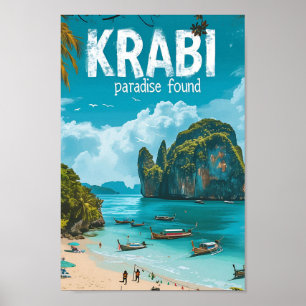 Krabi Thailand Vintage Kunst Reizen Illustratie Poster