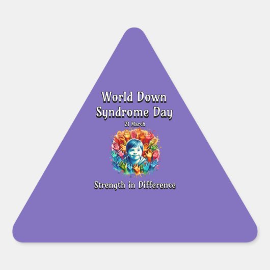 Kracht in verschil. Wereld Down Syndroom Dag. Driehoek Sticker (Voorkant)
